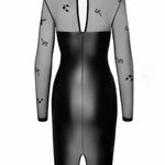 The Sublime black wetlook and mesh midi dress, featuring a hidden back zipper