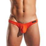 Sunset orange enhancing pouch men's brief in moisture-wicking Supplex fabric