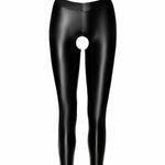 An additional view of the Taboo black open wetlook leggings