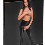 The Taboo black open wetlook leggings, seen from a different angle