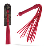 Ardor red silicone flogger with herringbone textured handle by Temptasia