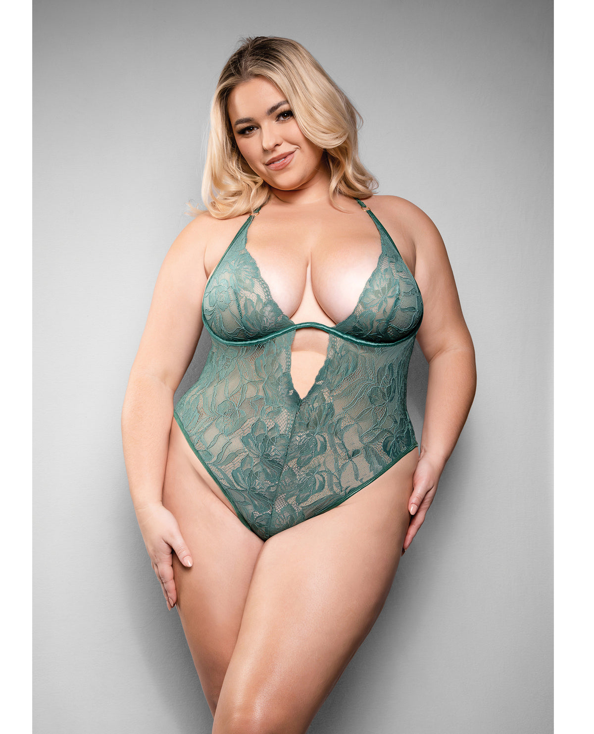 Plus size Aerin green lace teddy with removable chain by Temptress by Fantasy