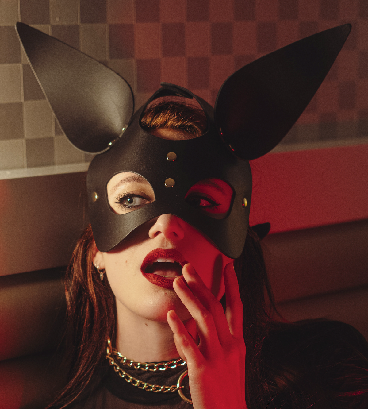 Black and gold leather rabbit ears half-mask by The Sinners