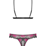 An additional view of the Tulia black and pink cupless lace set
