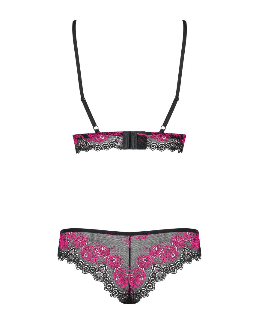 An additional view of the Tulia black and pink lace set