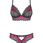 The Tulia black and pink lace set, featuring partly transparent cups