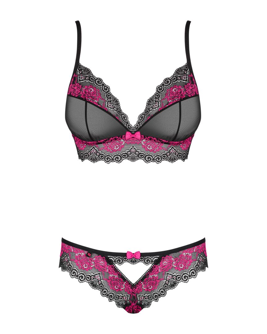 The Tulia black and pink lace set, featuring partly transparent cups