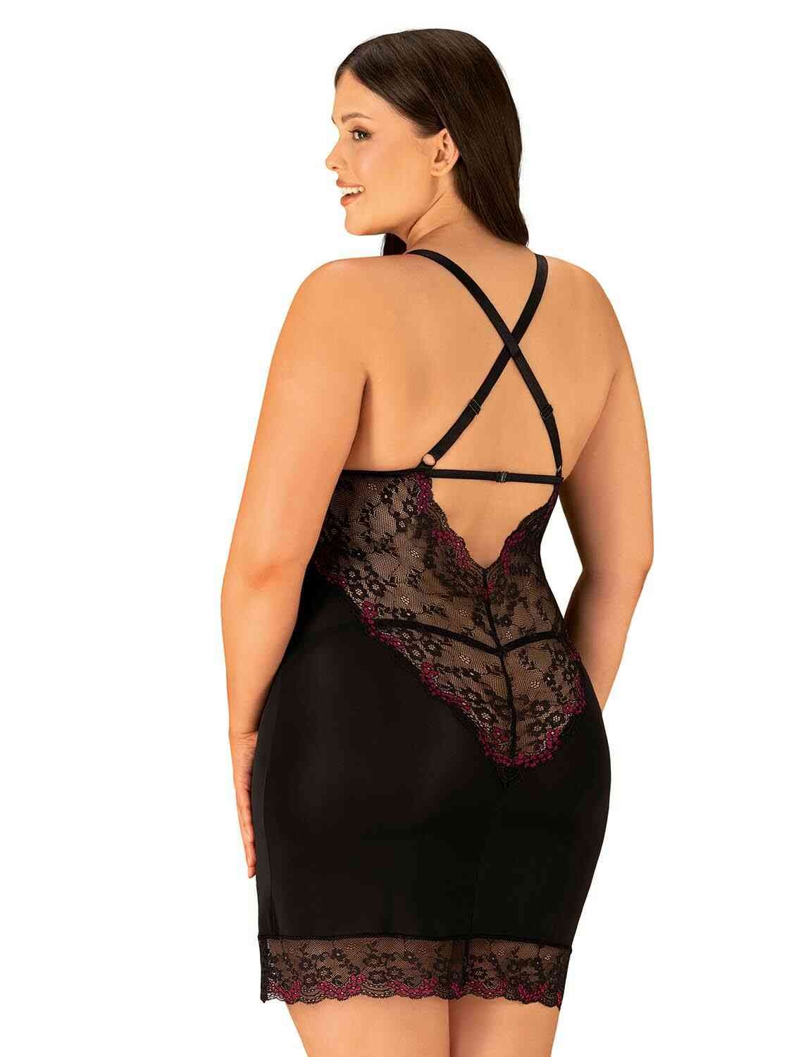 The Vanessme black lace chemise and thong seen from another angle