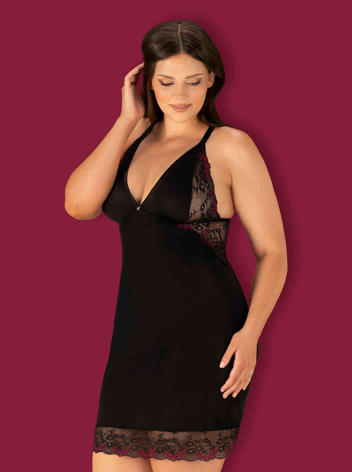 A further look at the Vanessme black lace chemise and thong