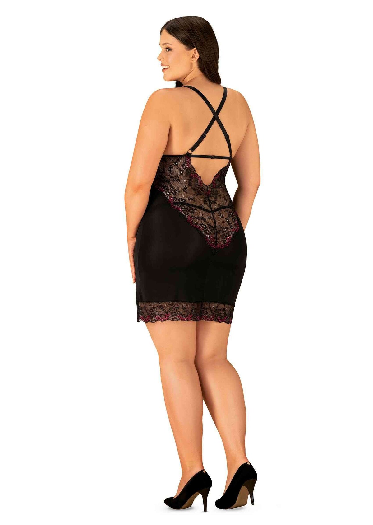 The Vanessme black lace chemise and thong in an additional gallery image