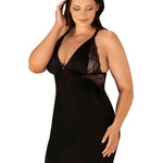 The Vanessme black lace chemise and thong with subtle burgundy detailing