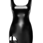A further look at the Velvetine black wetlook mini dress