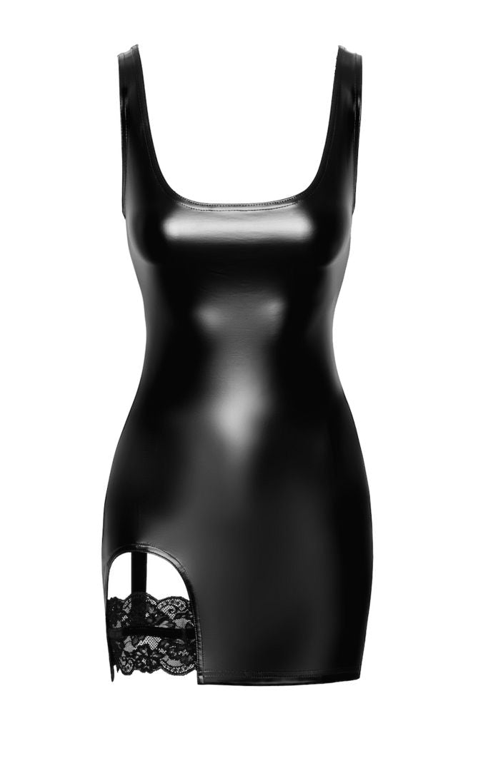 A further look at the Velvetine black wetlook mini dress