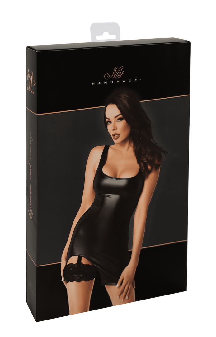 One more view of the Velvetine black wetlook mini dress