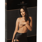The Velvetine black wetlook mini skirt, seen from a different angle
