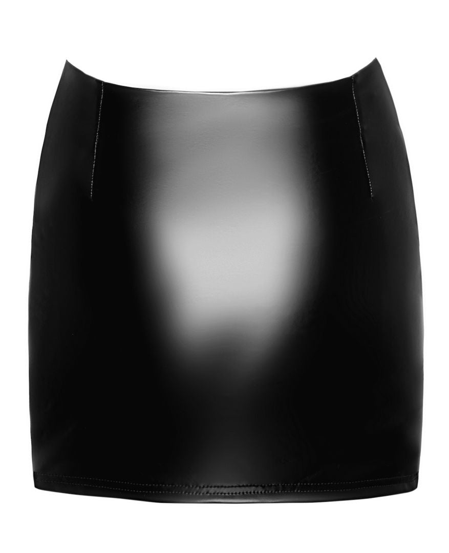 A further look at the Velvetine black wetlook mini skirt