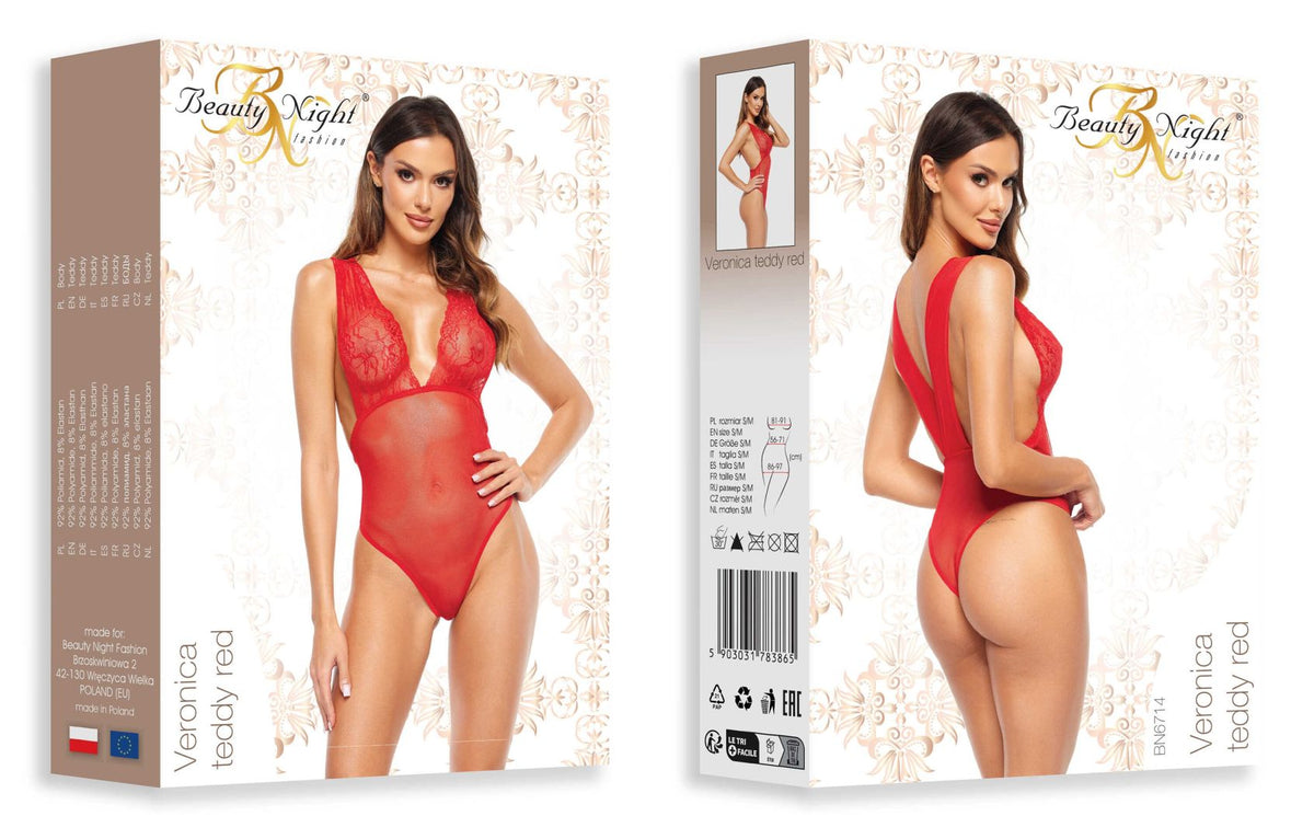 A further look at the Veronica red lace and tulle teddy