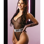 F*ck Off black cheeky mesh playsuit with slogan elastic waistband by Vibes by Fantasy Lingerie