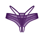 The Vibres purple strappy crotchless thong seen from another angle