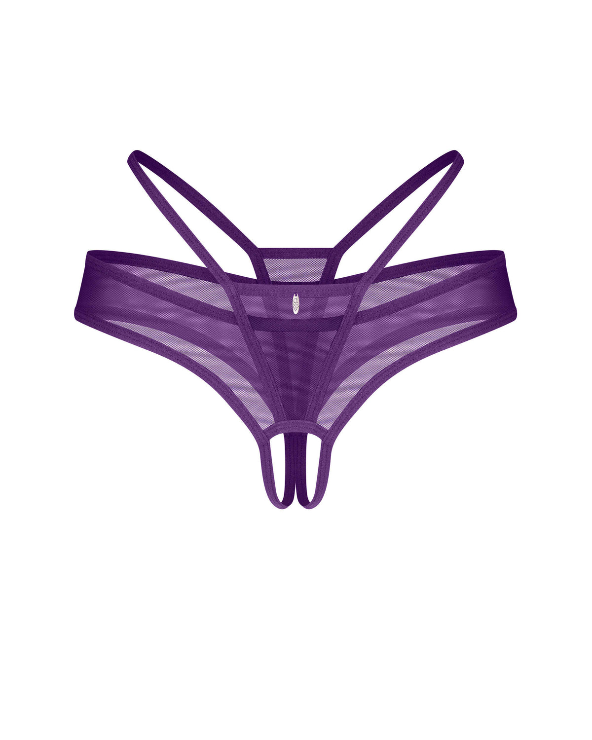 The Vibres purple strappy crotchless thong seen from another angle