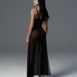 The Vila Blanes black sheer long chemise shown from another angle