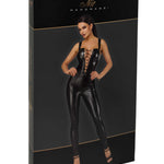 The Vixen black wetlook lace-up jumpsuit, seen from a different angle