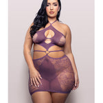 Plus size Focus On Me purple cut-out halter dress with key ring details by Vixen by Fantasy Lingerie