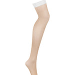 The white and beige mesh stockings, seen from a different angle