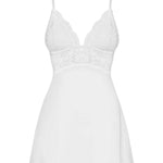 The white flared babydoll, featuring a matching thong