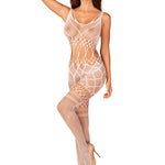 An additional view of the white mesh bodystocking