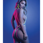 White plunge zipper teddy with halter ties and glow-in-the-dark trim, alternate view