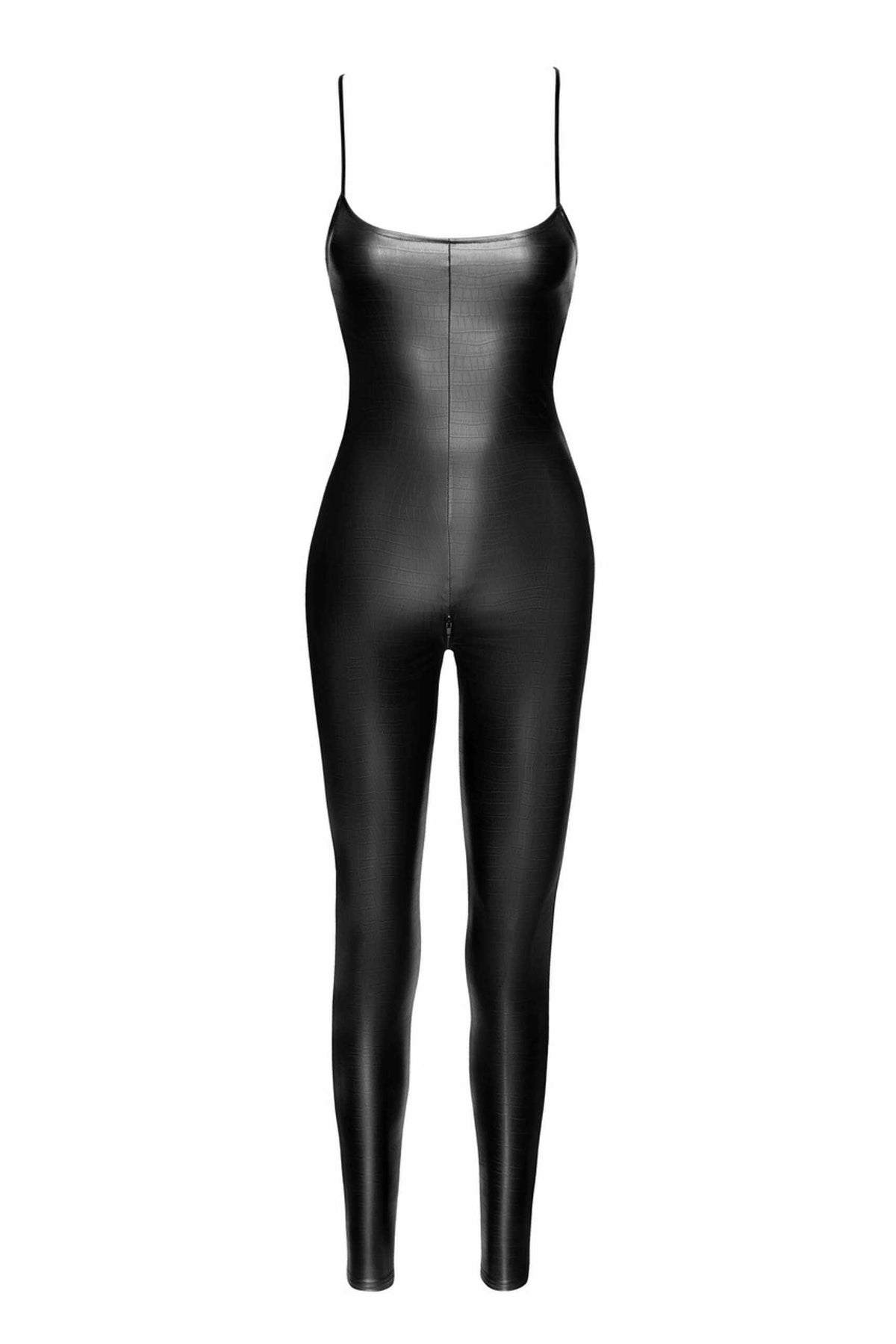 The Wild Crocodile black printed wetlook catsuit seen from another angle