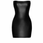 An additional view of the Wild Crocodile black printed wetlook mini dress
