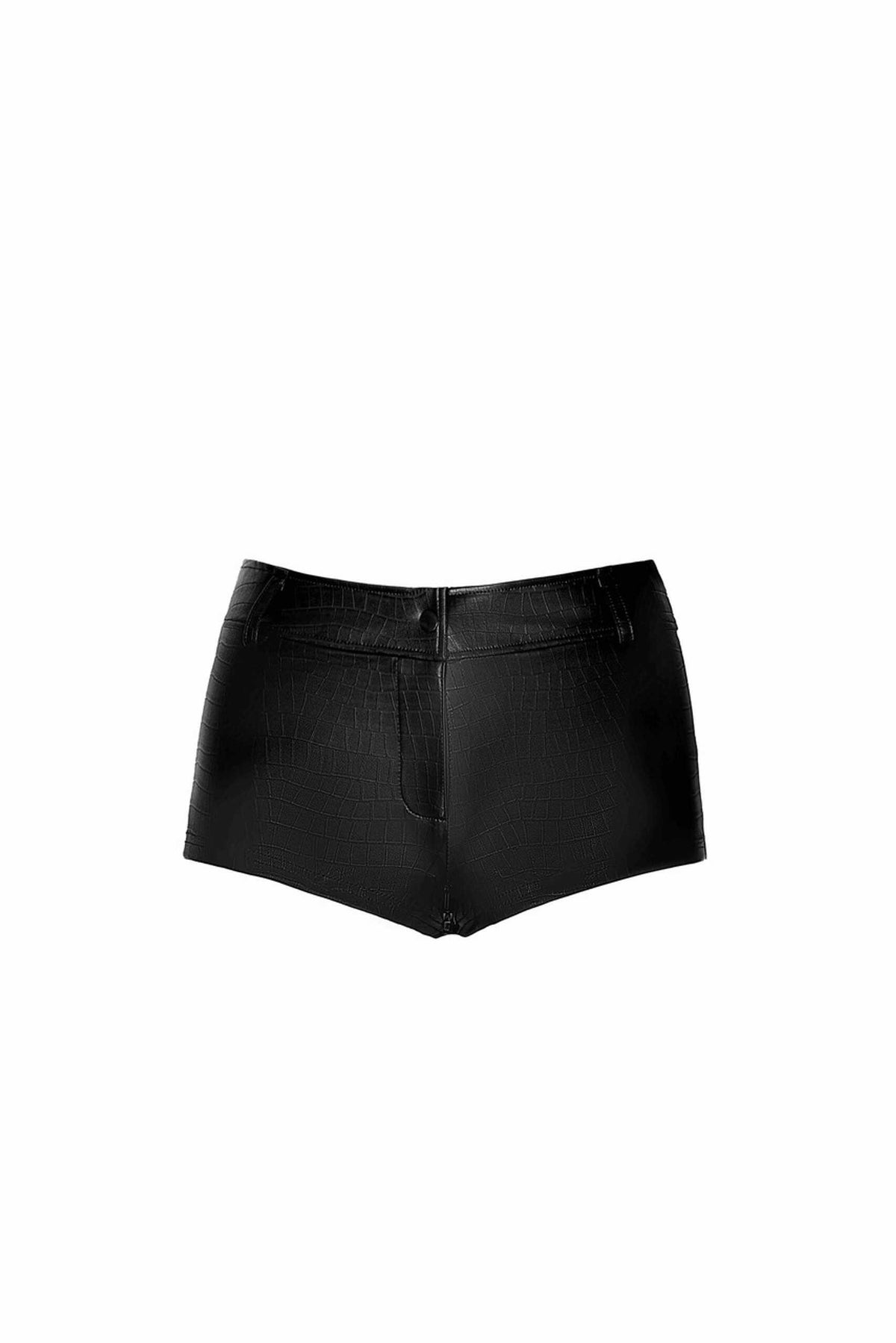 The Wild Crocodile black printed wetlook shorts made from stretchy fabric