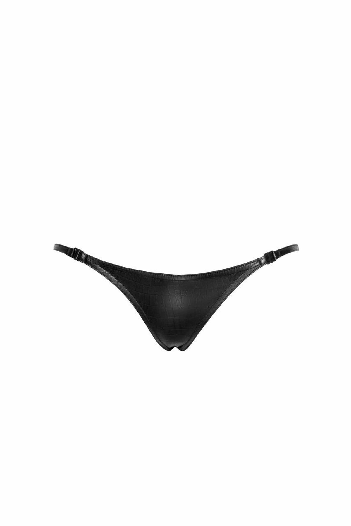An additional view of the Wild Crocodile black printed wetlook thong