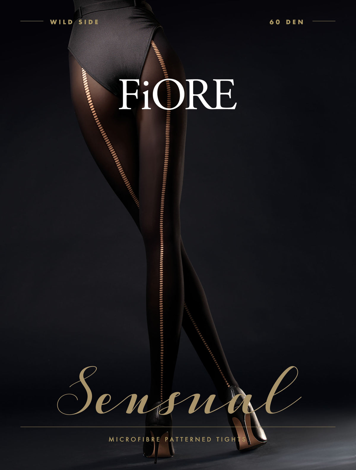 Wild Side black 60 denier tights with opaque patterned fabric