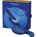 Duo 2 blueberry Pleasure Air rabbit vibrator with flexible G-spot arm by Womanizer
