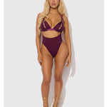 Alternate view of the burgundy shimmer mesh teddy set