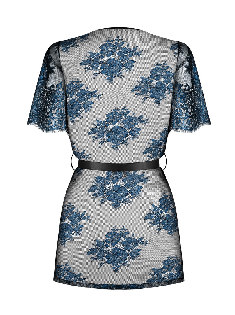 The Yassmyne black and blue peignoir robe, seen from a different angle