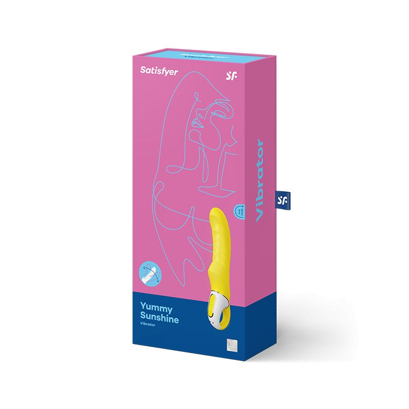 Yellow ribbed silicone vibrator with 12 vibration programs