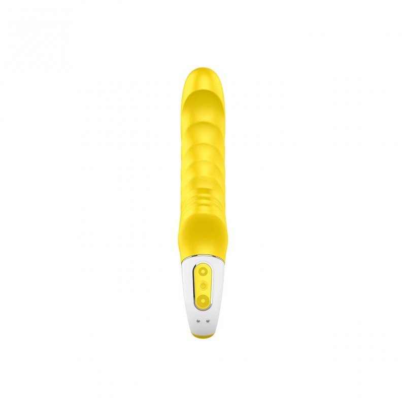 Alternate view of the yellow ribbed silicone vibrator