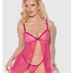 Pink lace open-cup babydoll with openable cups