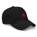 Black Shibari embroidered dad hat with an adjustable antique-buckle strap