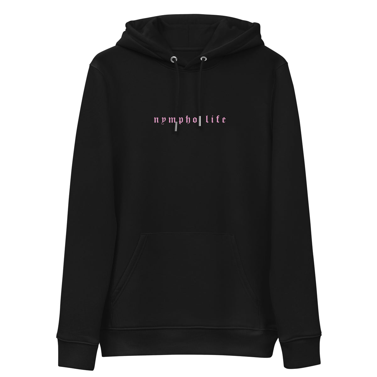 Logo black organic and recycled unisex eco hoodie by nympho life