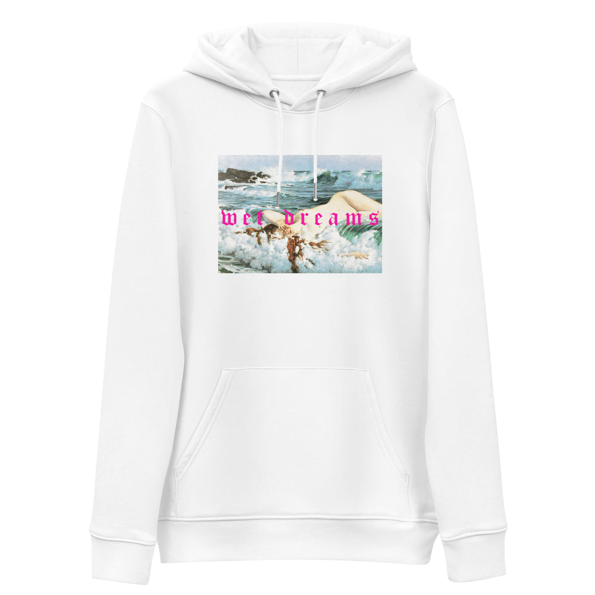 Wet Dreams white organic and recycled unisex eco hoodie by nympho life